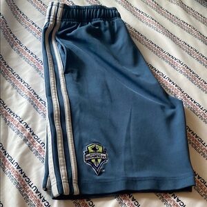 Adidas Blue Athletic Shorts with White Stripes